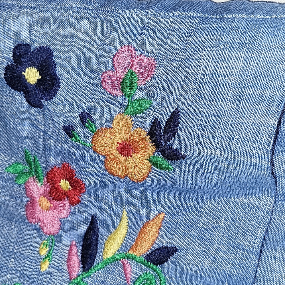Talbots Embroidered Linen A-Line Skirt Chambray Lined Womens 12 P  Linen Floral - Picture 2 of 4